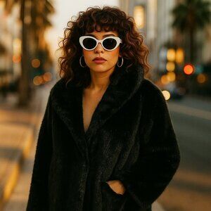 Pacific Rose Black Faux Fur Party Jacket – Size S - Channel old Hollywood Glam